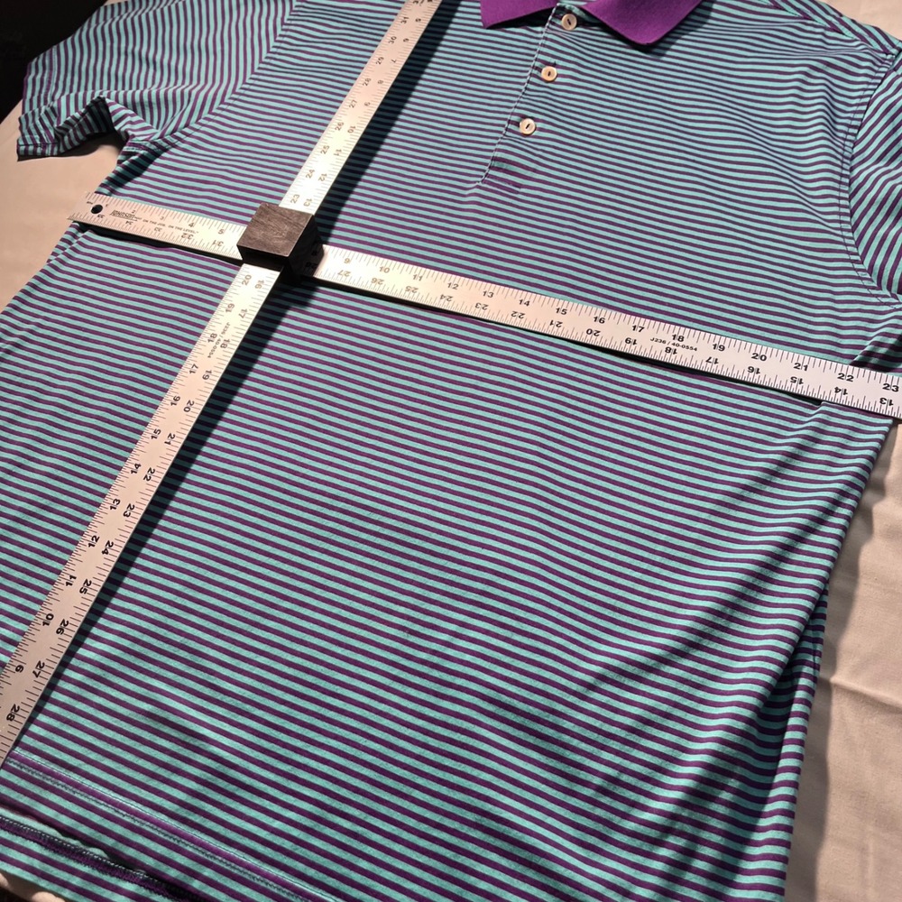 Peter Millar Polo Shirt Mens L Purple Teal Striped Cotton Preppy Classic - Picture 7 of 9